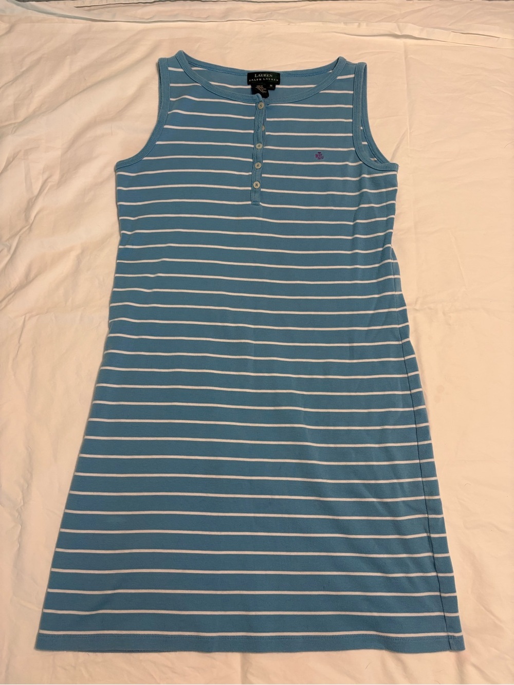 Lauren Ralph Lauren Women's Pampelonne Blue & Pale Cream Striped Henley Dress M